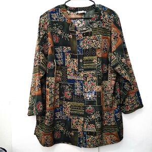 +2🛍Dena Lauren Floral Patchwork Button Down Shirt - Multicolor